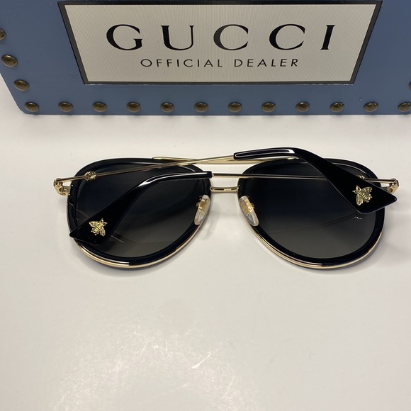 💯 - New - GUCCI GG0062S AVIATOR SUNGLASSES IN BLACK POLARIZED - Picture 7 of 15